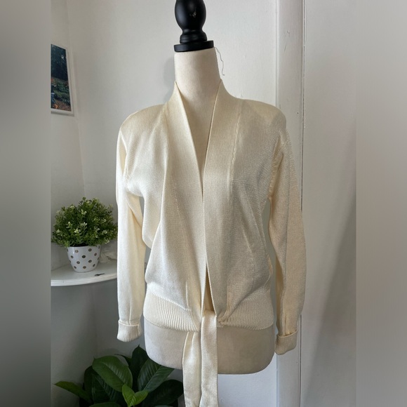 FIA ITALIA women's cardigan ivory, bow at waist SIZE M - Picture 8 of 17